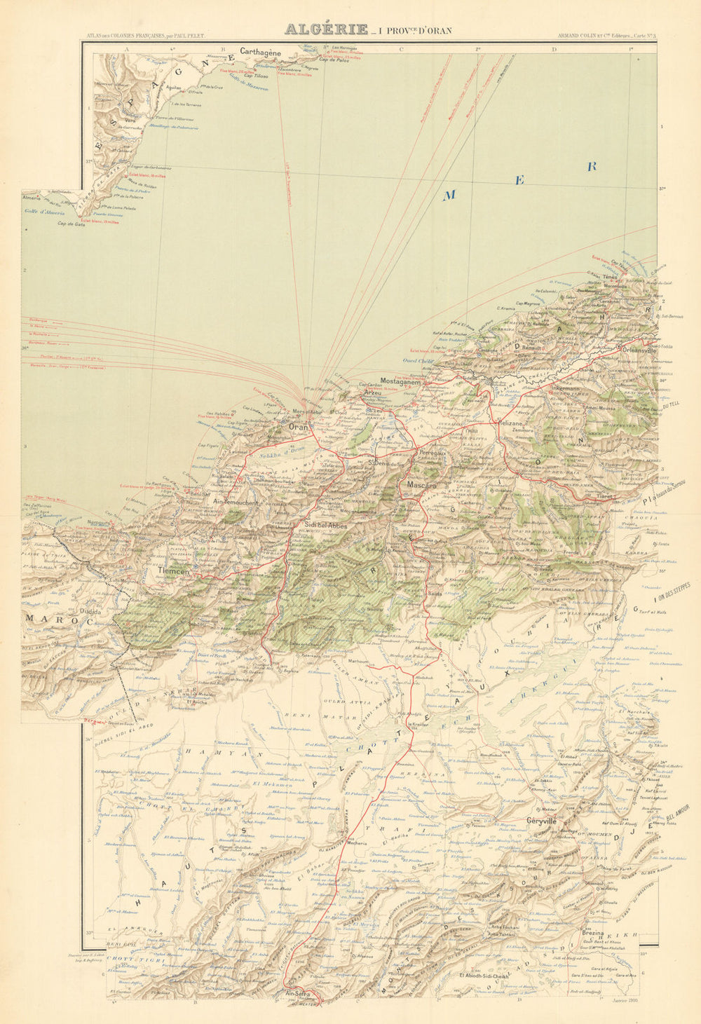 Algérie—Province d’Oran—Western Algeria—Province of Oran—Pelet 1902 old map