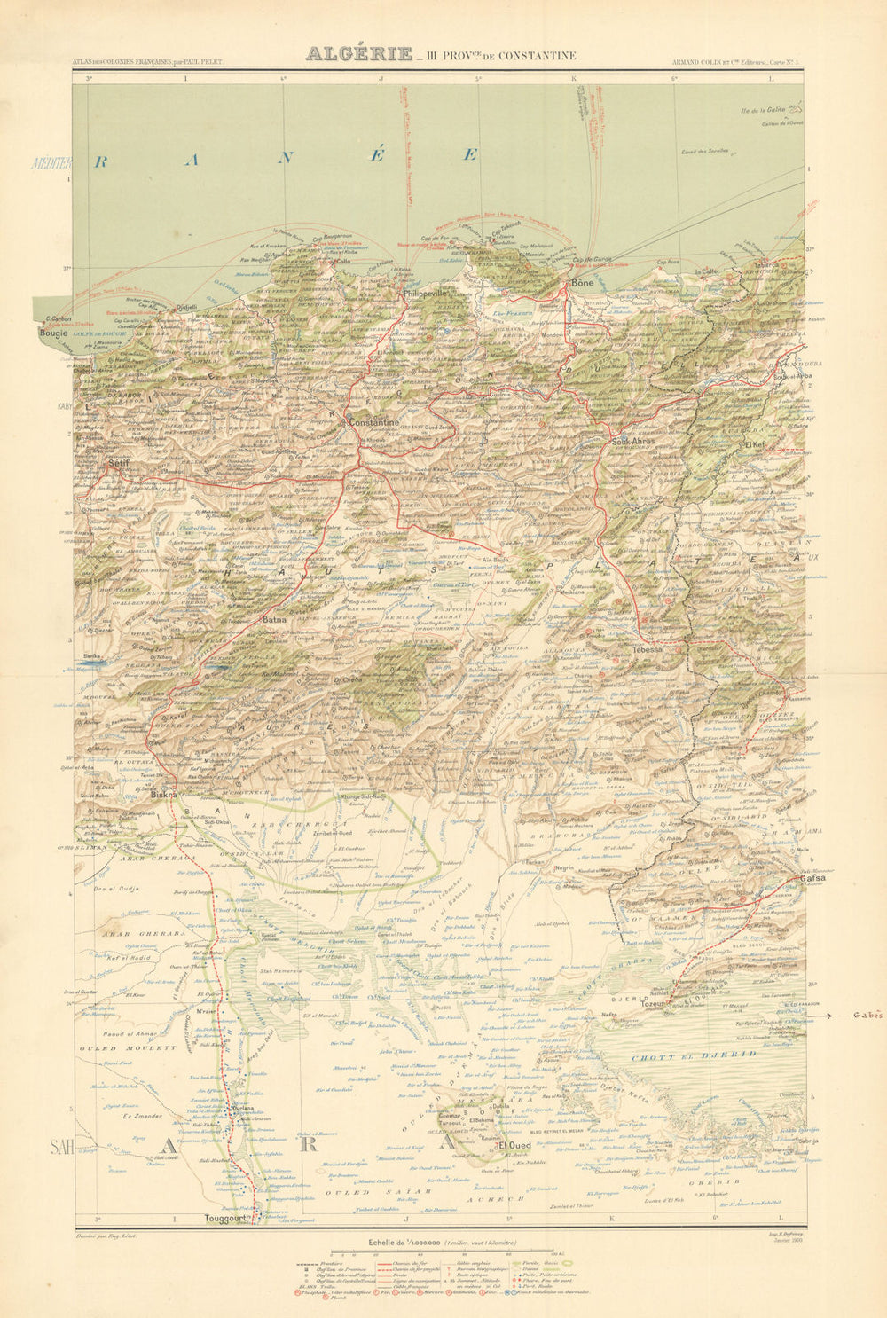 Algérie—Province de Constantine—Eastern Algeria—Pelet 1902 old antique map