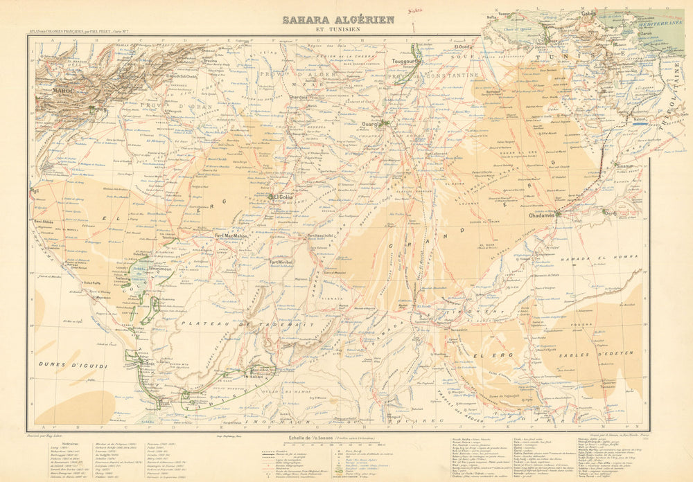 Sahara algérien et tunisien—Algerian and Tunisian Sahara—Pelet 1902 old map