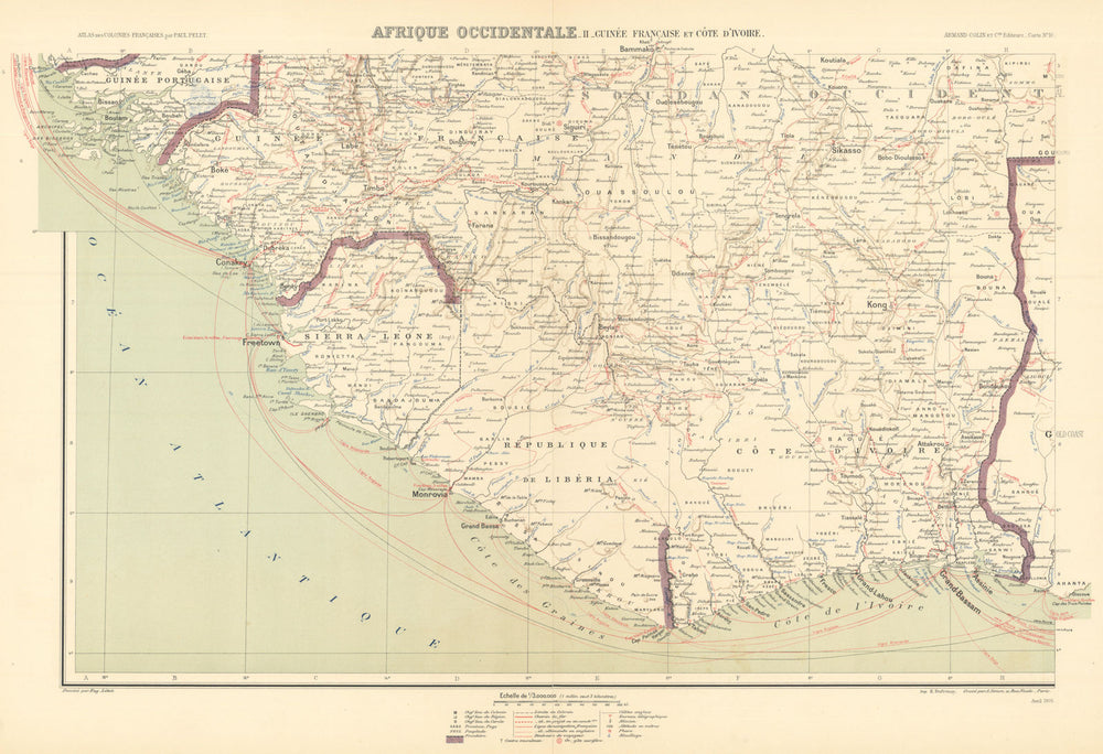 Guinée française—Côte d’Ivoire—Guinea—Liberia—Sierra Leone—Pelet 1902 old map