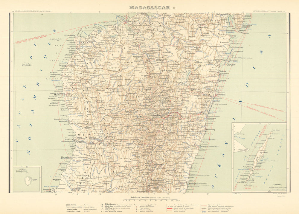 Central Madagascar—Europa Island—Sainte-Marie—Toamasina—Mahajanca—Pelet 1902 map