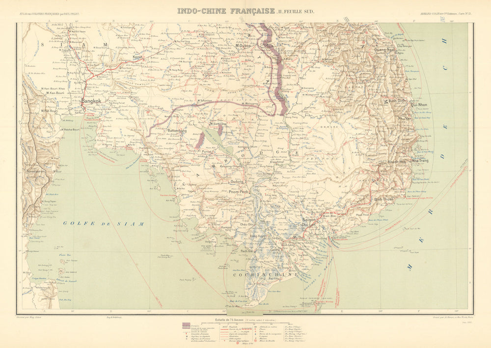 Indo-Chine française Sud—French Indochina—Vietnam—Cambodia—Laos—Pelet 1902 map