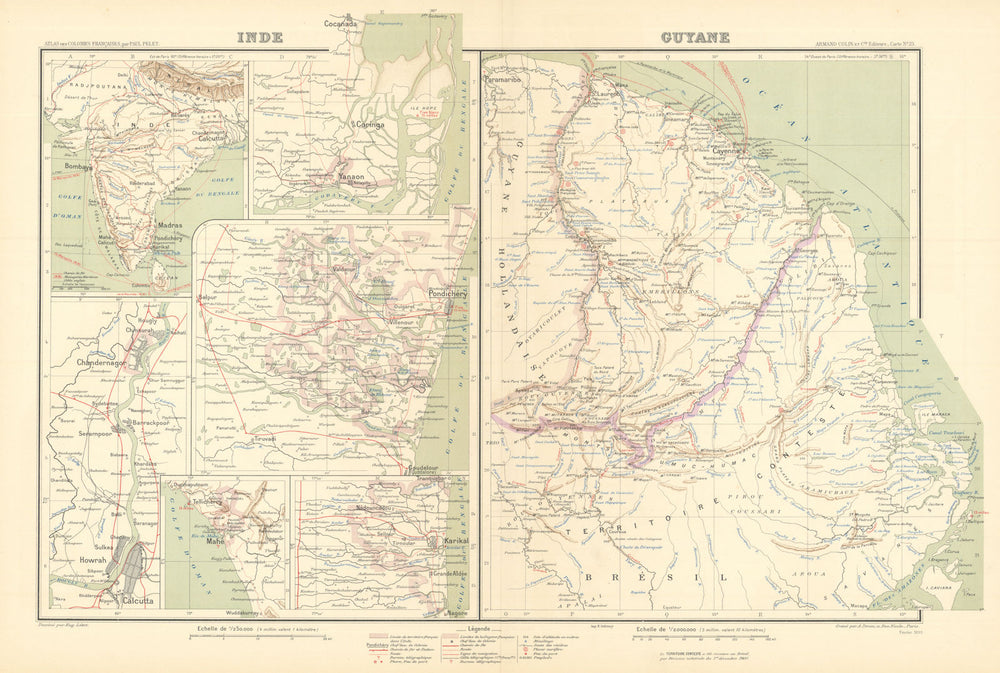 Inde—Guyane—French Guiana & India—Pondicherry—Yanaon—Karikal—Mahé—Pelet 1902 map