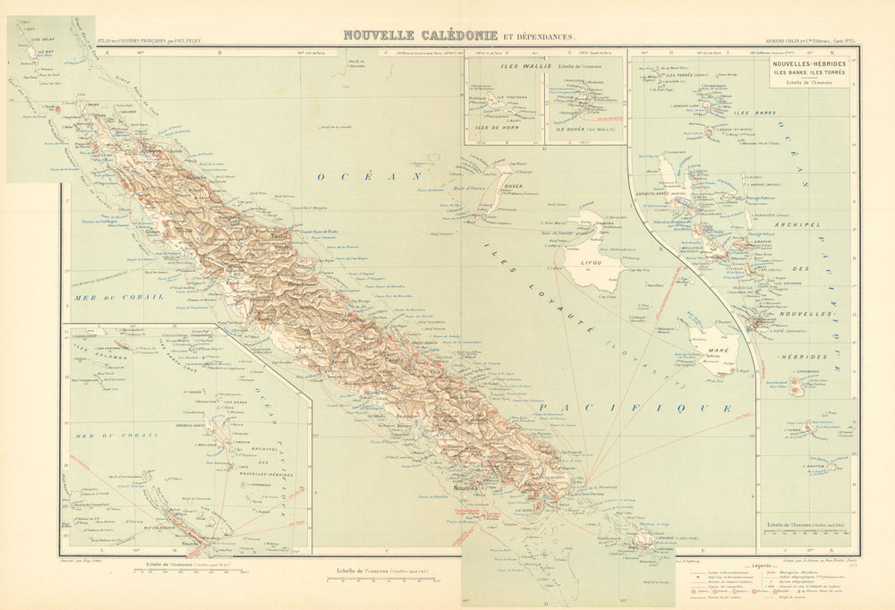 Nouvelle-Calédonie—New Caledonia—Vanuatu—Wallis & Futuna—Pelet 1902 old map