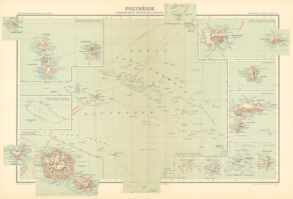 Polynésie français—Océanie—French Polynesia—Tahiti—Marquesas—Pelet 1902 map