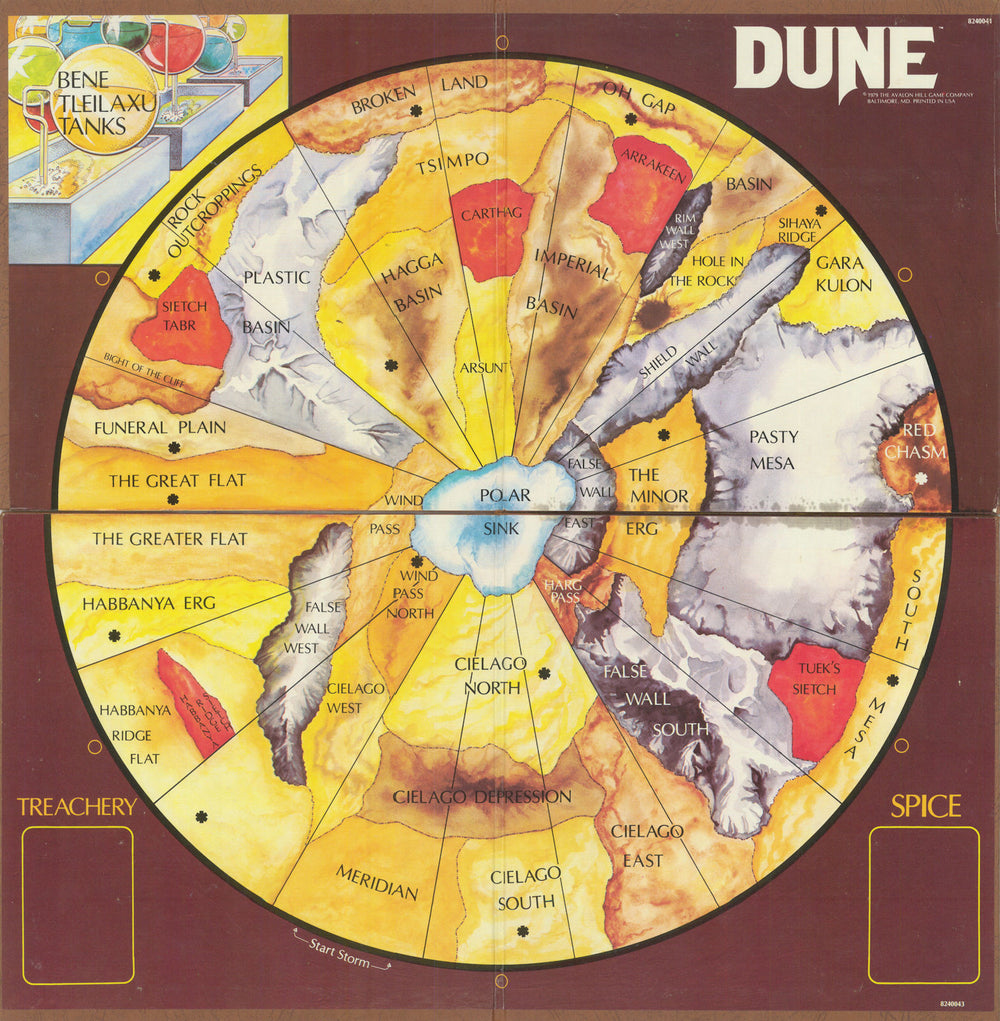 Frank Herbert's Dune—Arrakis gameboard map—Charles Kibler for Avalon Hill 1979
