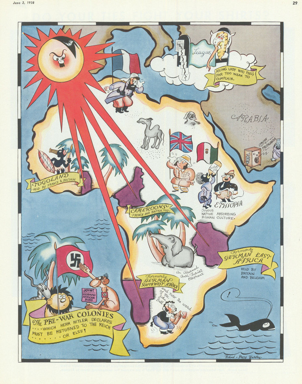 Africa—Hitler’s lost colonies & imperial ambitions—Yardley satirical map 1938