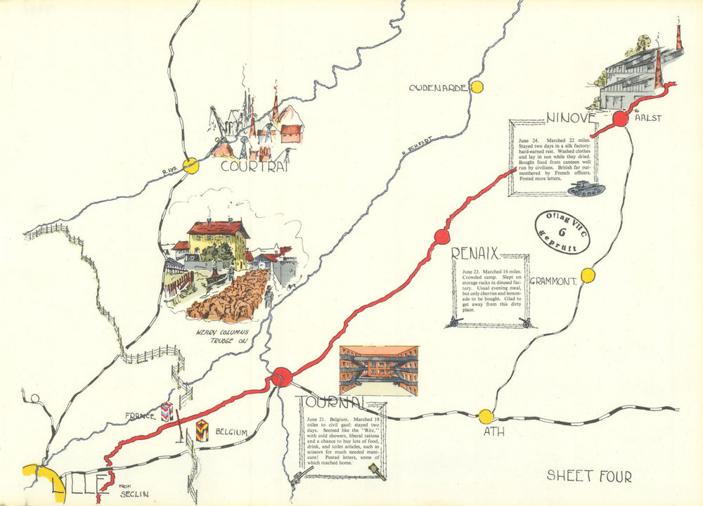 Lille to Aalst—British Army June 1940 POW march through Belgium—Hunt 1941 map