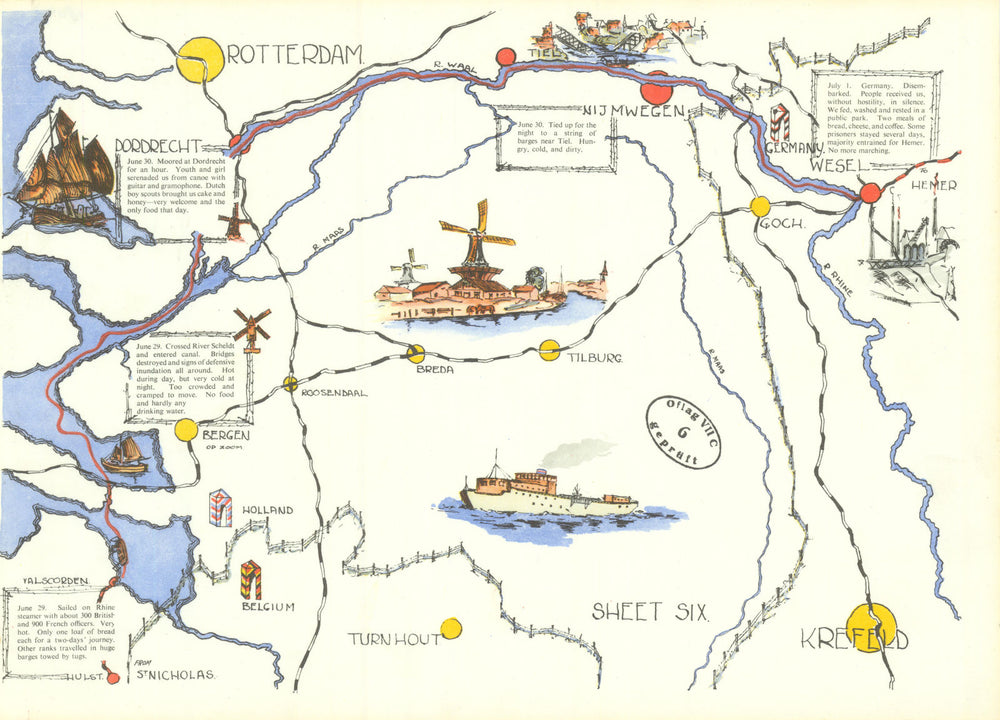 Hulst to Hemer—British Army June 1940 POW water route—Holland—Hunt 1941 map