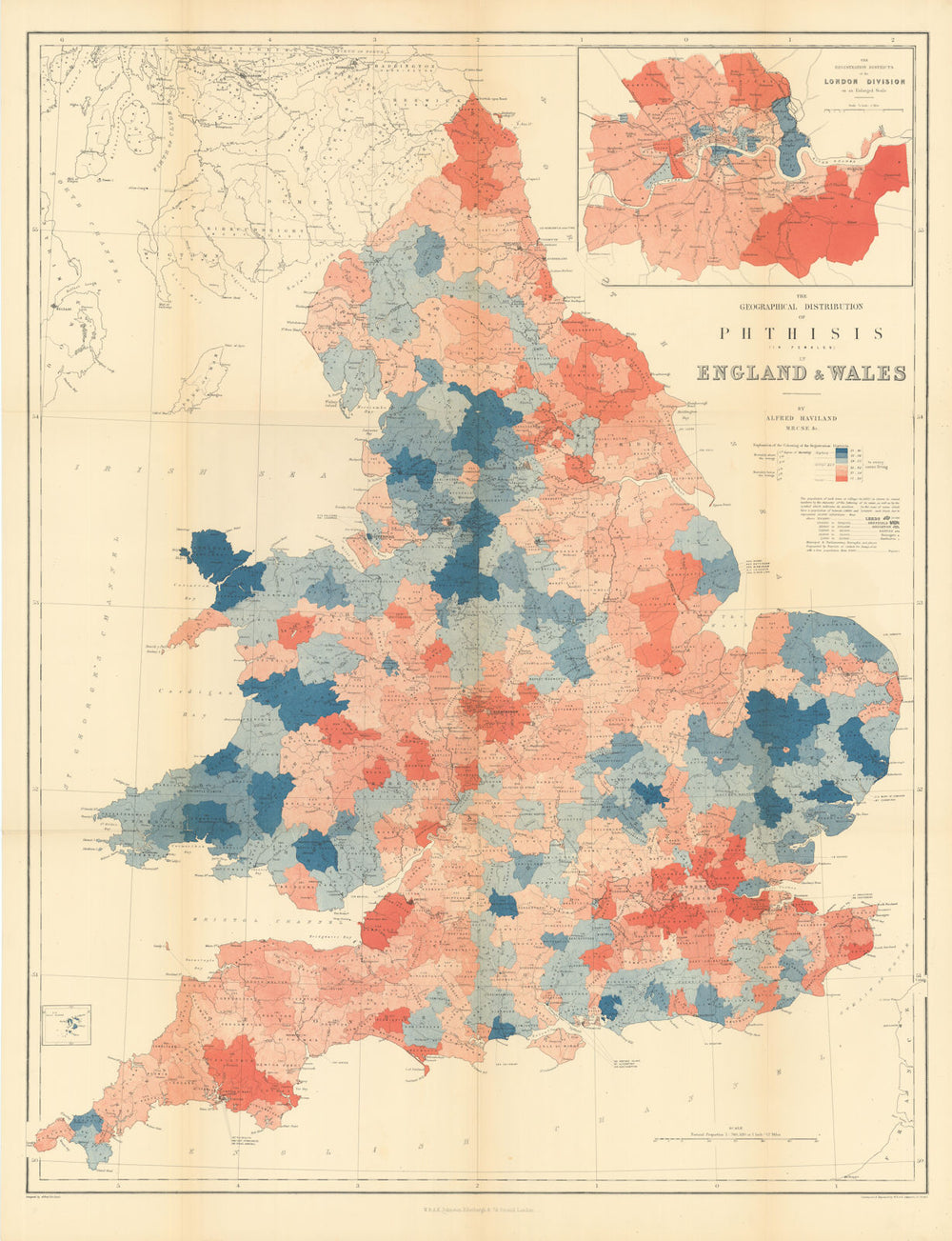 Female tuberculosis mortality—England & Wales—Haviland choropleth map 1875