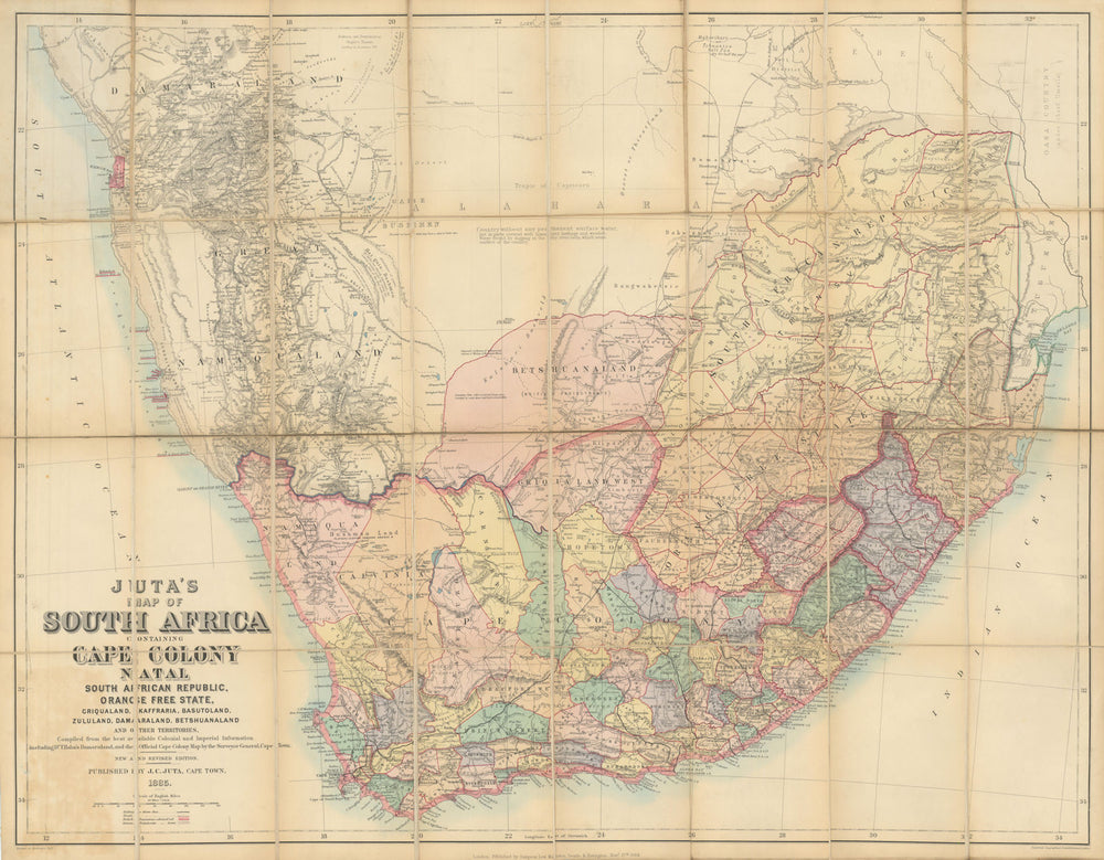 Juta’s Map of South Africa containing Cape Colony, Natal… 69x88cm—Stanford 1885
