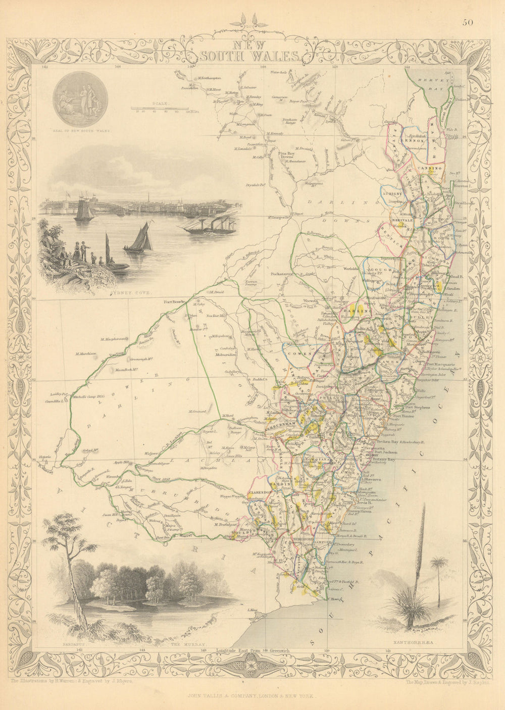 NEW SOUTH WALES showing Gold Rush fields/diggings—Sydney—RAPKIN/TALLIS 1851 map