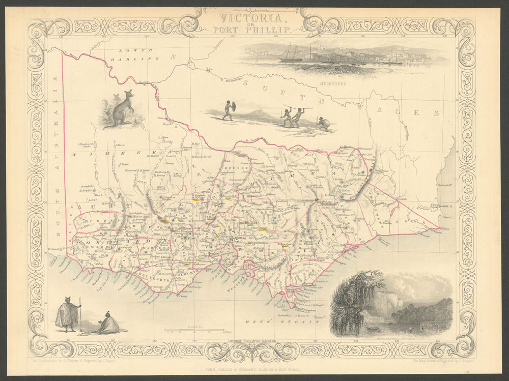 VICTORIA OR PORT PHILIP Goldfields Melbourne Australia—TALLIS & RAPKIN 1851 map