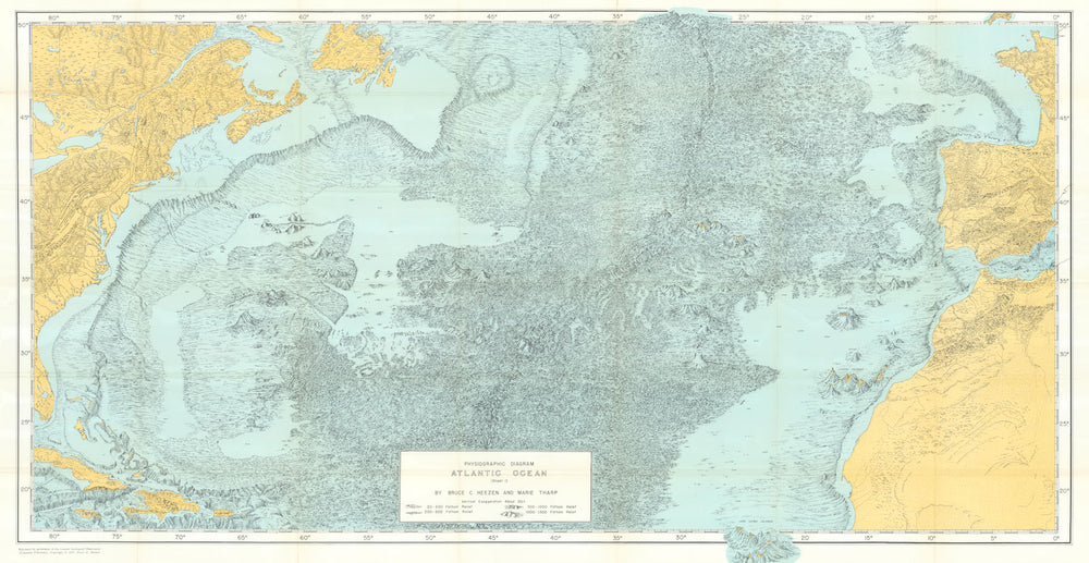 Atlantic Ocean floor—Physiographic diagram—Bruce Heezen & Marie Tharp 1957 map