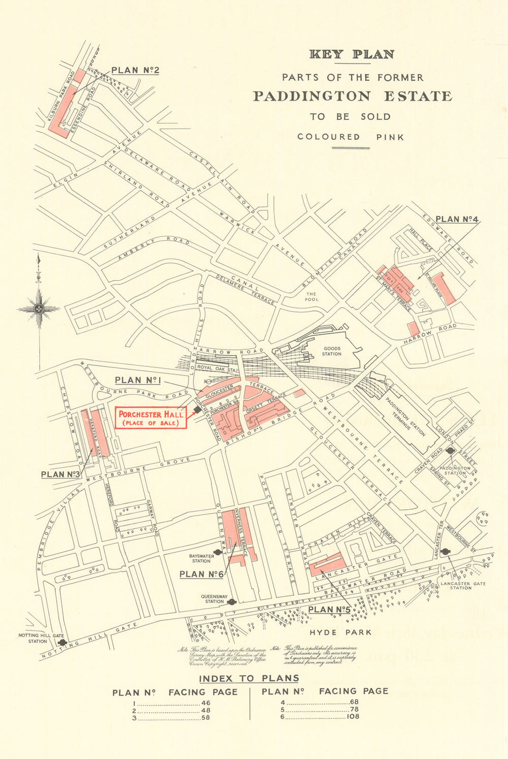 Paddington Estate sale key plan—Paddington—Bayswater—Maida Vale 1955 old map