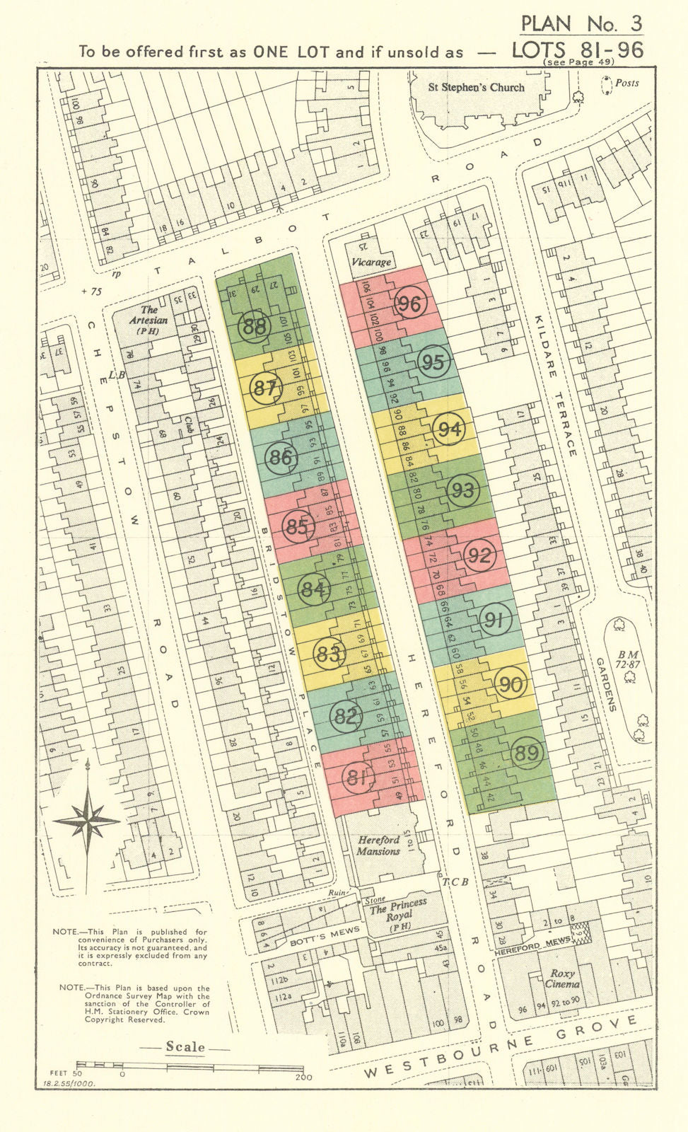 Paddington Estate sale #3—Westbourne Grove W2—Chepstow/Hereford Road 1955 map