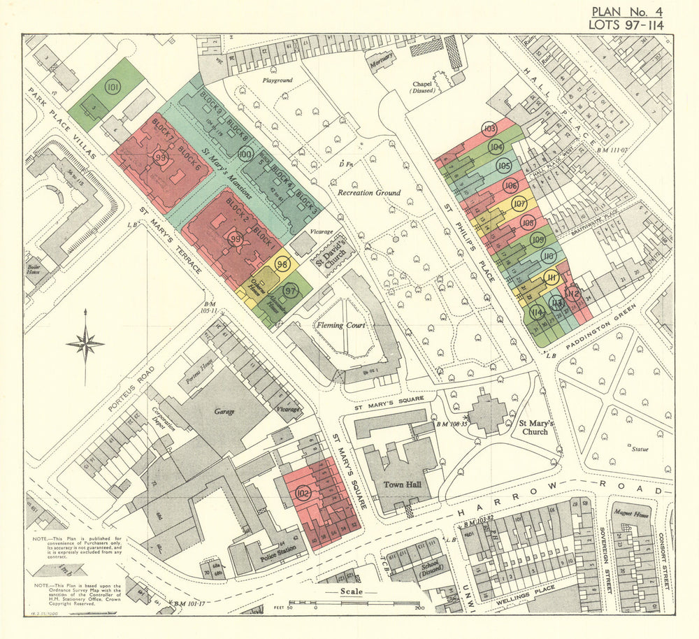 Paddington Estate sale #4—Paddington Green W2—St. Philip's Place 1955 old map