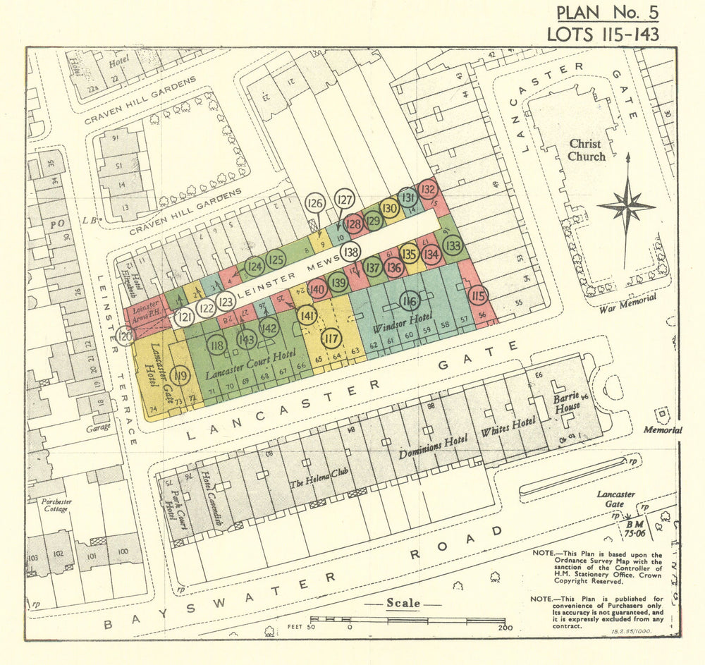 Paddington Estate sale #5—Bayswater W2—Lancaster Gate & Leinster Mews 1955 map