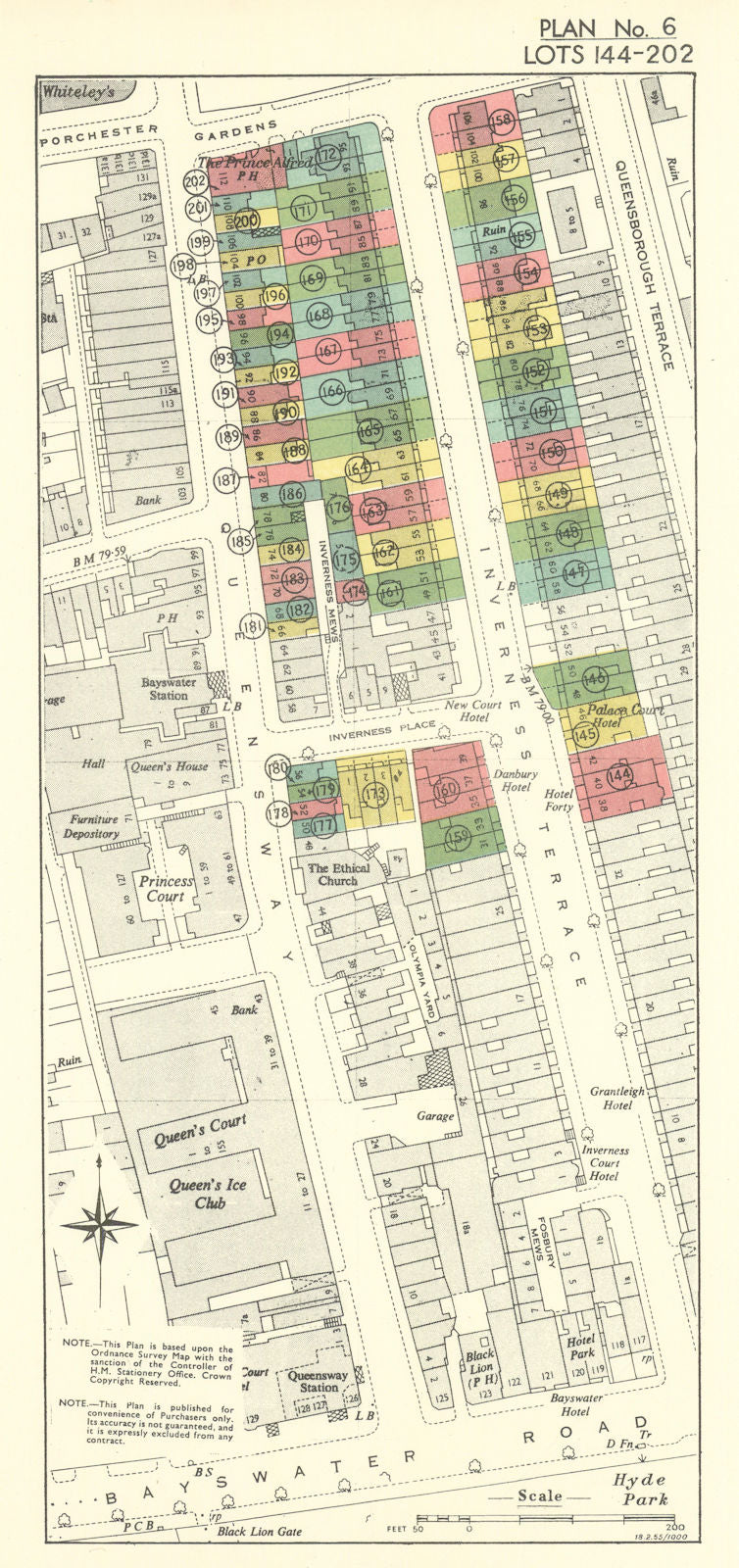 Paddington Estate sale #6—Bayswater W2—Inverness Terrace & Queensway 1955 map