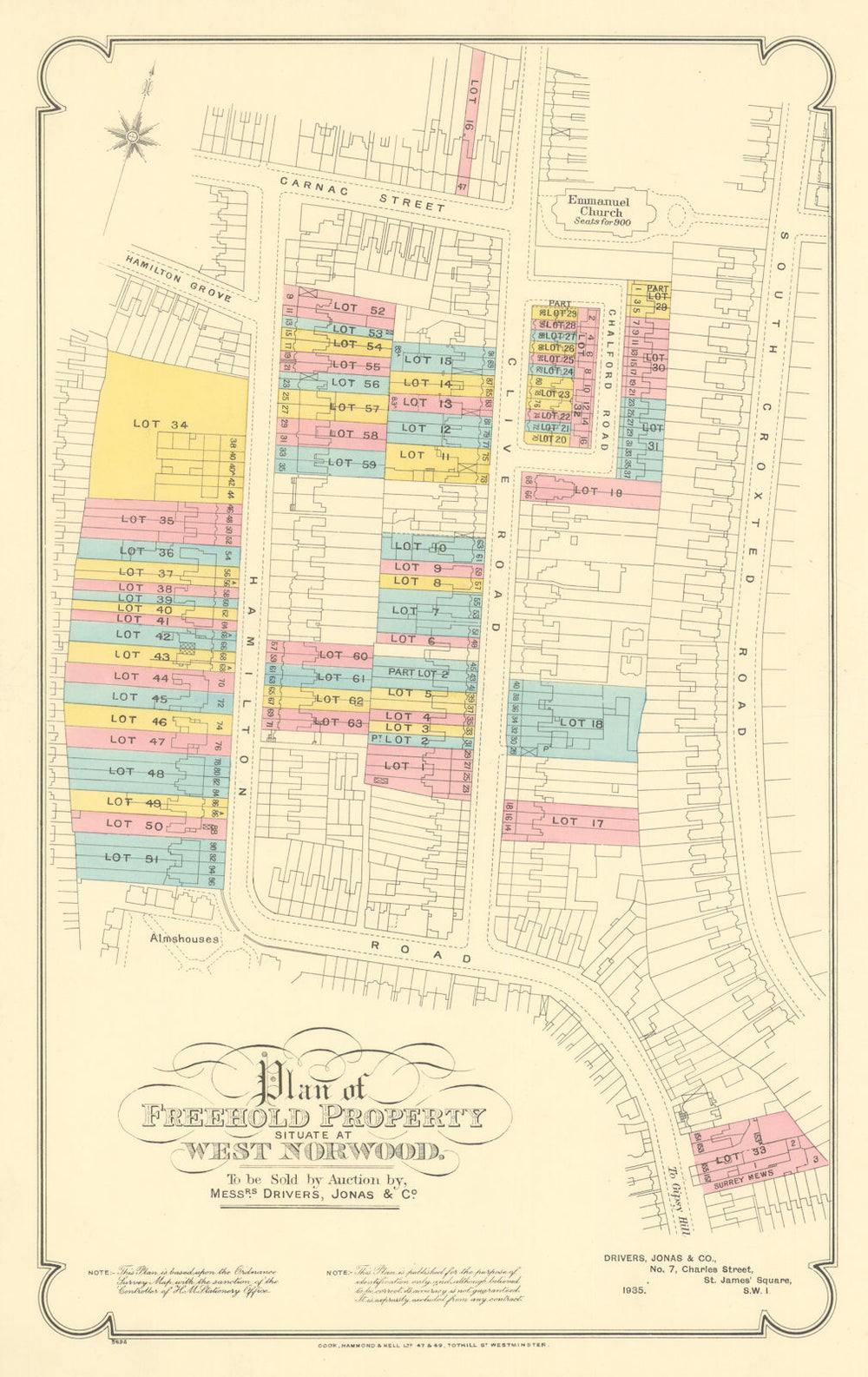 West Norwood estate sale plan & catalogue—Hamilton/Clive/Chalford Roads 1935 map