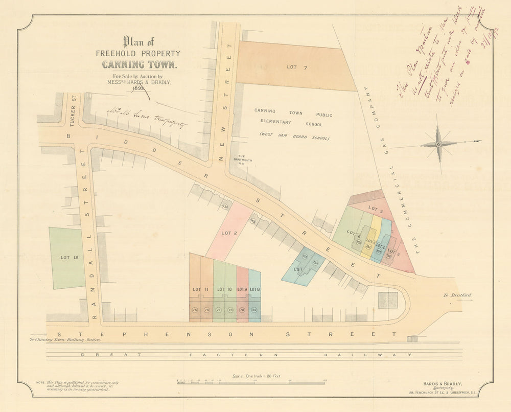 Canning Town estate auction plan & catalogue—Bidder St—Hards & Bradly 1892 map