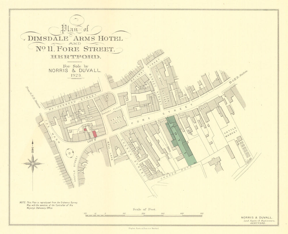 Hertford town plan—Dimsdale Arms Hotel & 11 Fore Street—auction plan 1923 map