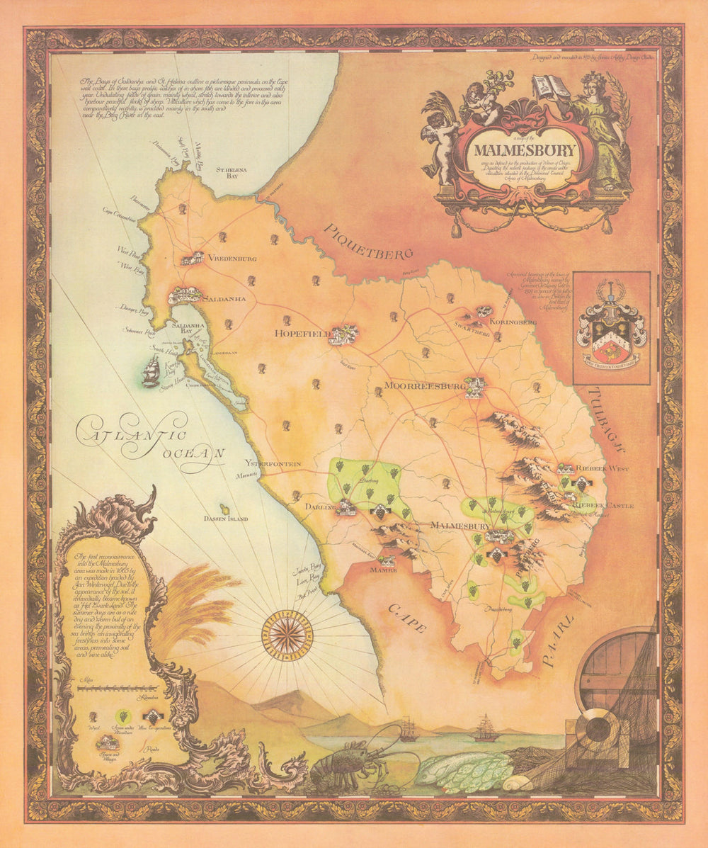 Malmesbury & Swartland—pictorial wine region map—wineries—Janice Ashby/KWV 1973