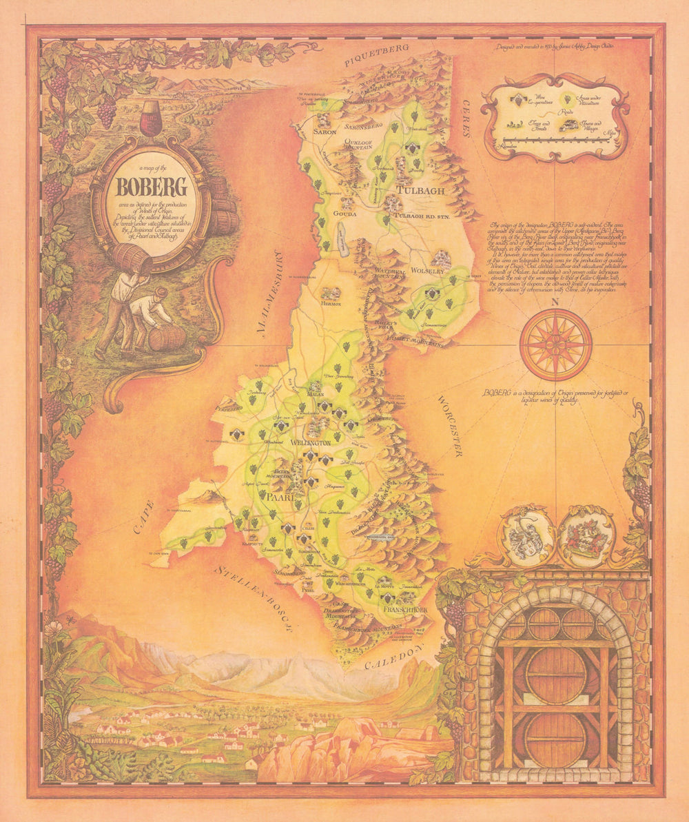 Boberg—Paarl & Tulbagh fortifed wine region map—wineries—Janice Ashby / KWV 1973