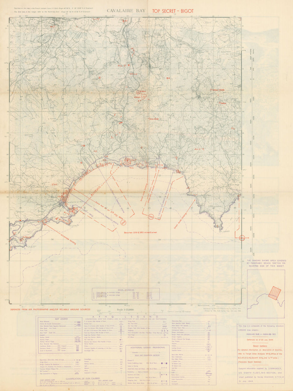 Cavalaire Bay & Saint-Tropez peninsula—Dragoon Top Secret–BIGOT assault map 1944