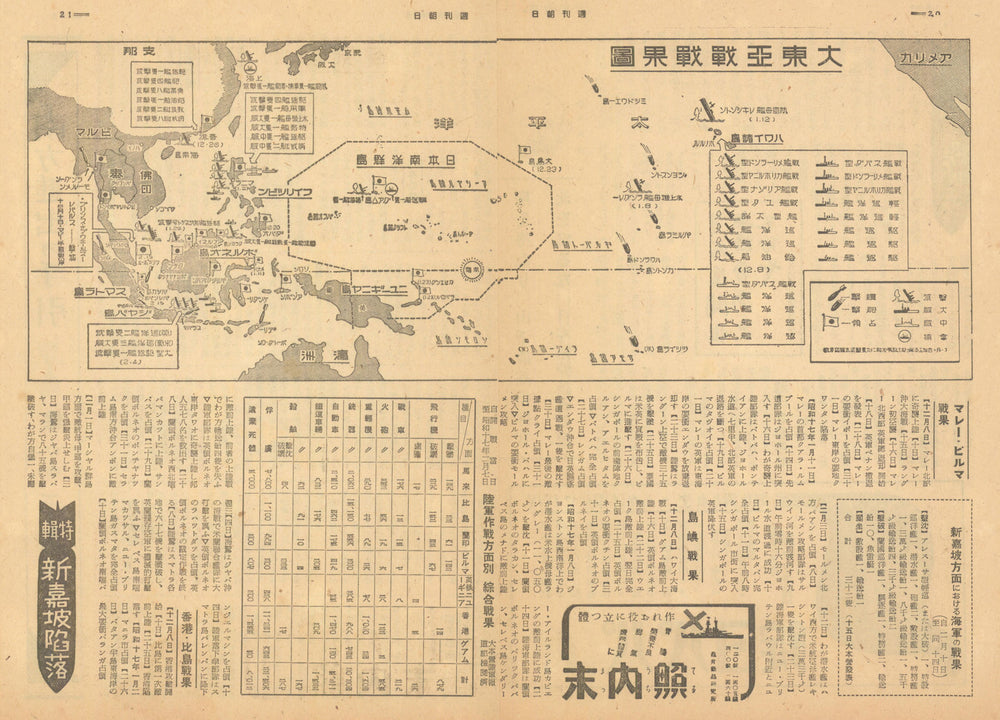 WW2 Pacific War—Japanese military successes map—Pearl Harbor—Asahi—March 1942