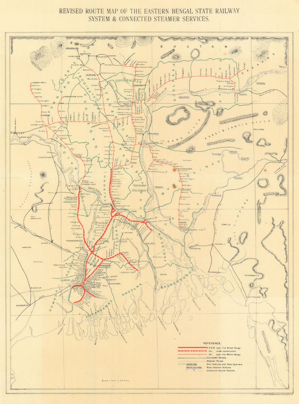 Eastern Bengal State Railway & steamer routes—India/Bangladesh map & guide 1913