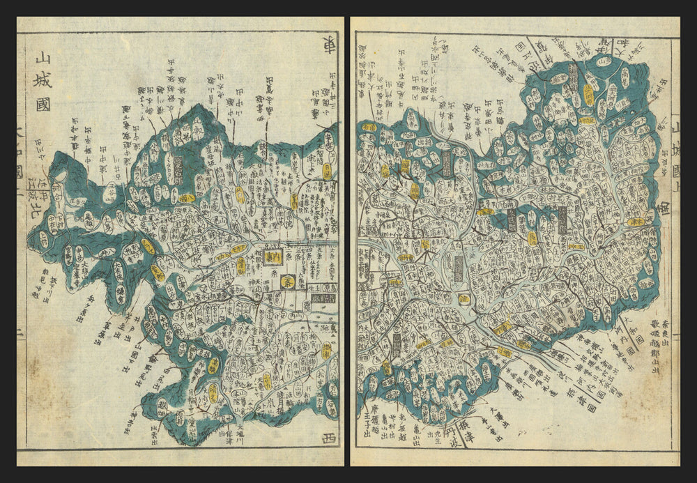 Yamashiro Province—Kyoto & Fushimi, Japan—Ichikawa Tōkei woodblock map c1837