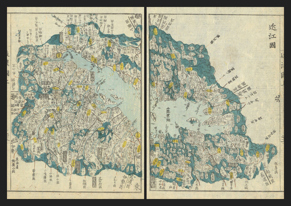 Ōmi Province—Lake Biwa, Hikone & Shiga, Japan—Ichikawa Tōkei woodblock map c1837