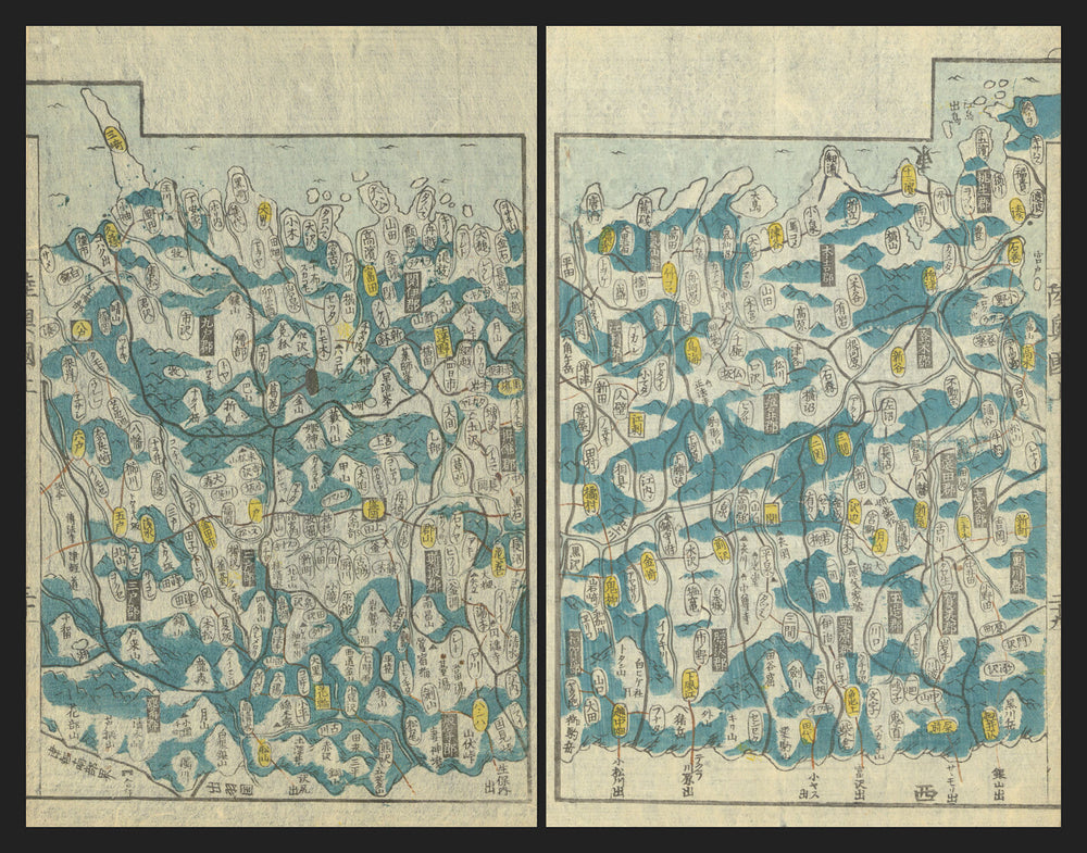 Mutsu Province 3/4—Morioka & Hiraizumi, Japan—Ichikawa Tōkei woodblock map c1837