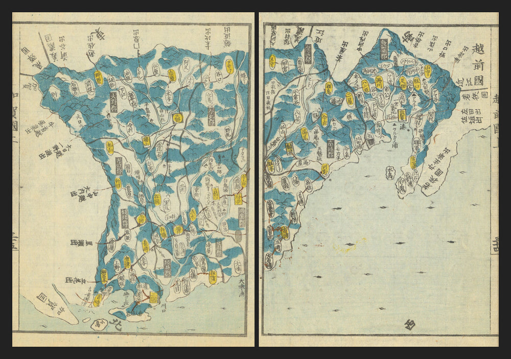 Echizen Province—Fukui & Tsuruga, Japan—Ichikawa Tōkei woodblock map c1837