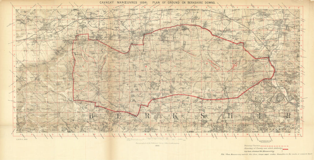 Berkshire Downs—British Army cavalry manoeuvres—War Office map & report 1894