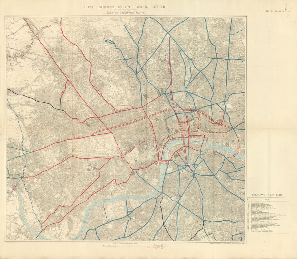 Royal Commission on London Traffic—Proposed West End tramways & subways 1905 map