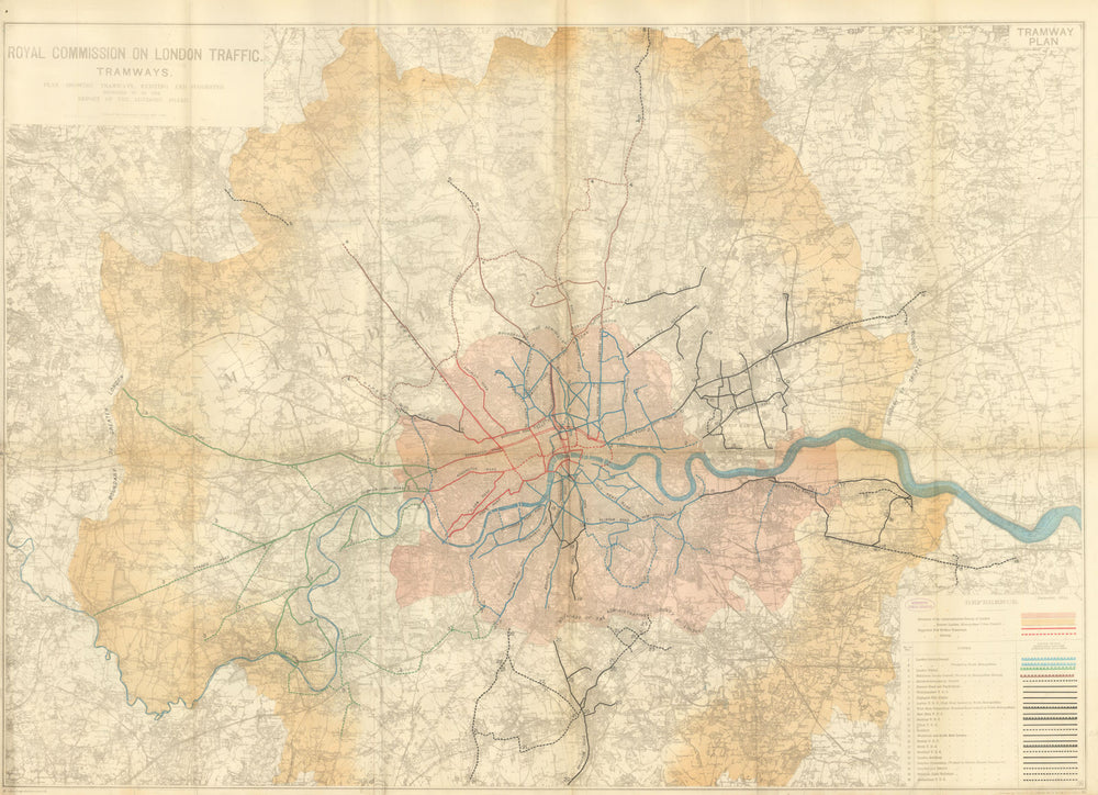 Royal Commission on London Traffic—Tramways—existing & suggested routes 1905 map