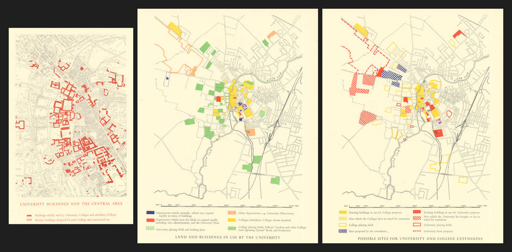 Cambridge University—buildings, land & development sites—Holford/Wright 1950 map