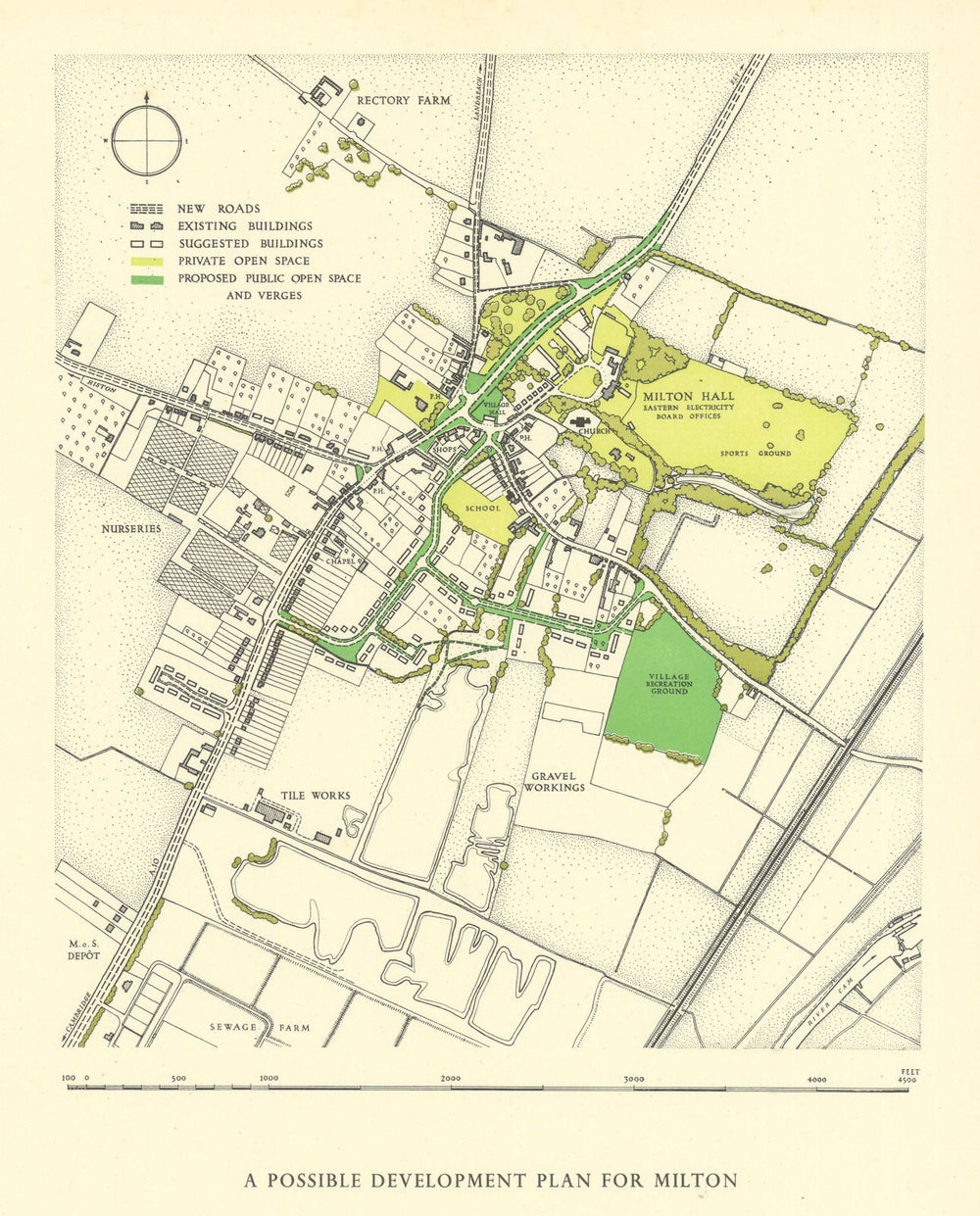 Milton, Cambridgeshire—A Possible Development Plan—Holford & Wright 1950 map