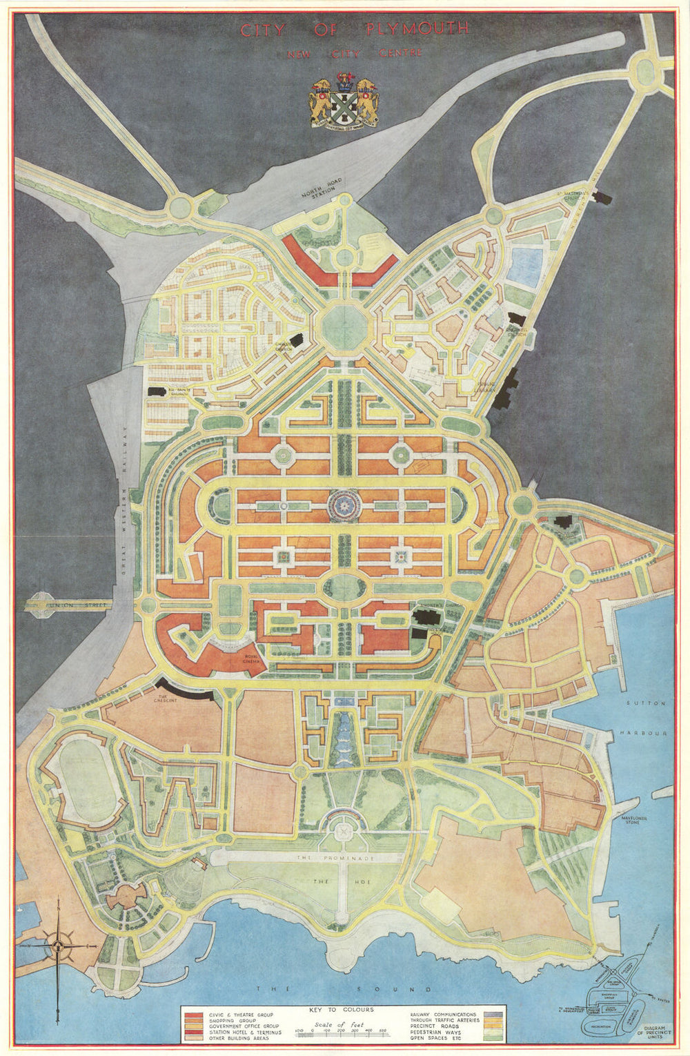 Plymouth retrofuturistic redevelopment plan—Abercrombie & Watson 1944 old map