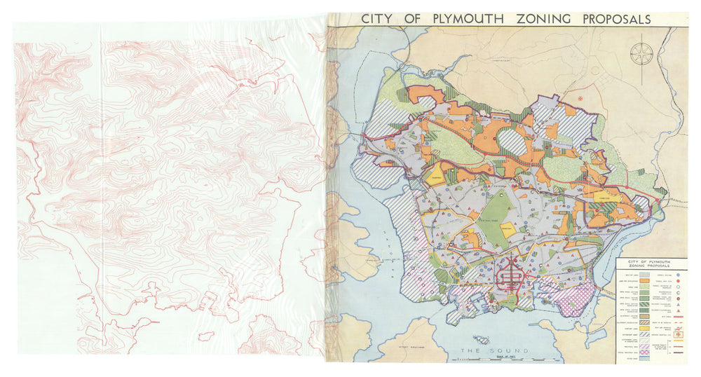 City of Plymouth Zoning Proposals—relief overlay—Abercrombie & Watson 1944 map