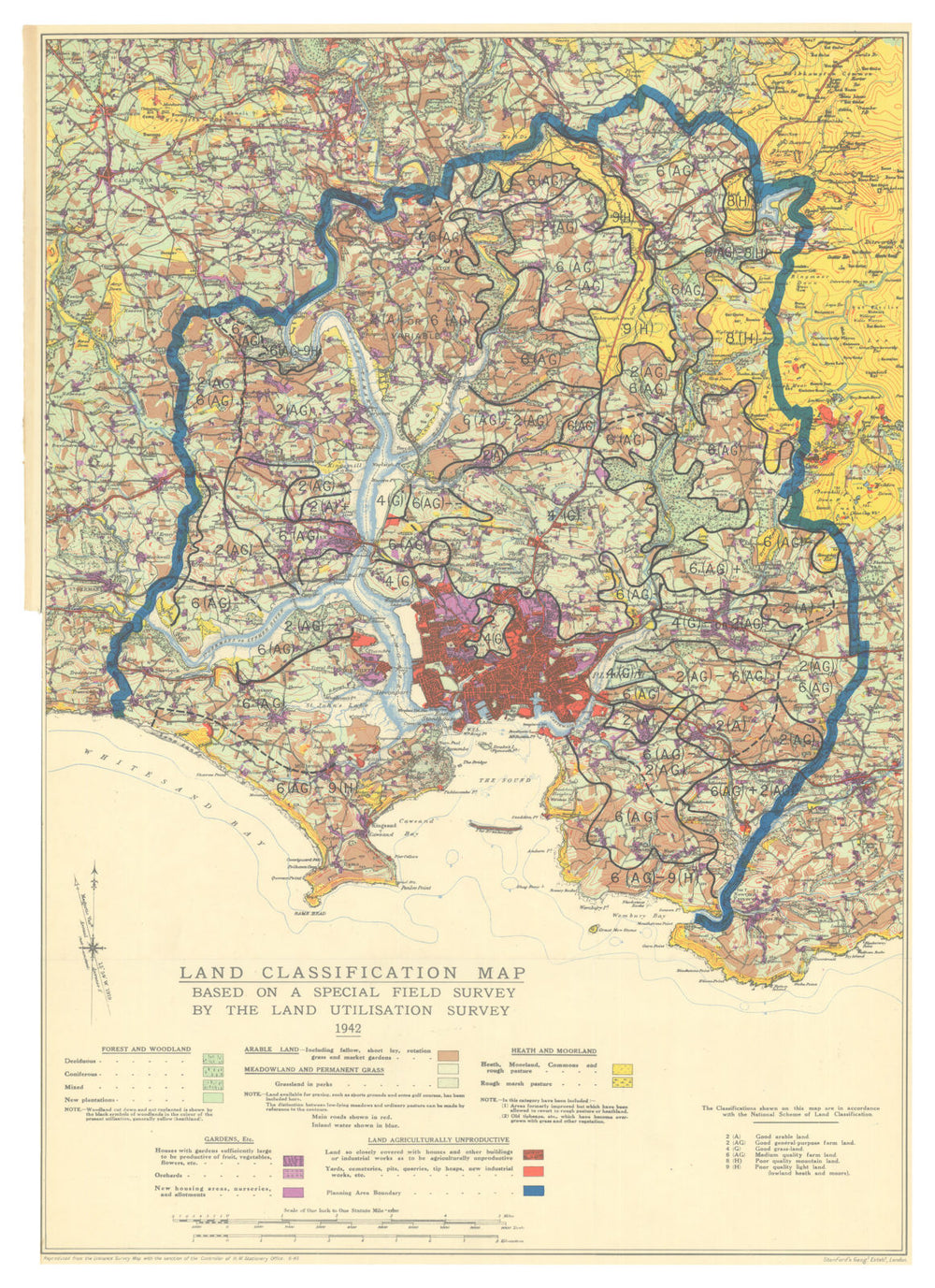 Plymouth region Land Classification map—River Tamar—Land Utilisation Survey 1944