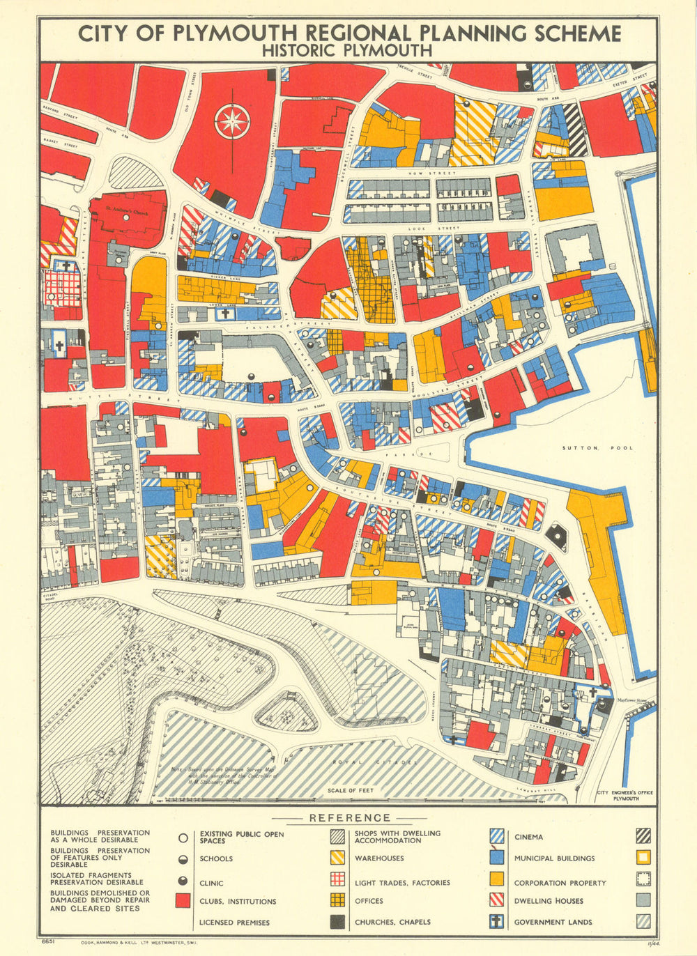 Historic Plymouth—bomb damage & preservation plan—Abercrombie & Watson 1944 map