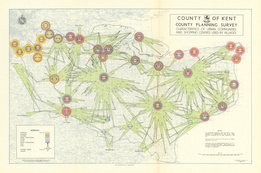Kent shopping constellations—retail catchment hub towns/villages map—Adams 1948
