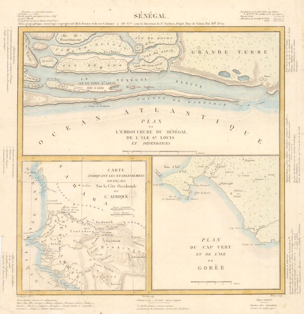 Senegal. Ile St. Louis. Ile de Gorée. Dakar. By P. Tardieu 1830 old map