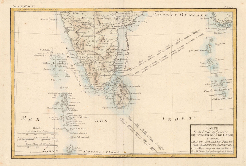 'Partie Inférieure de l'Inde…'. BONNE. South India Ceylon Maldives 1780 map