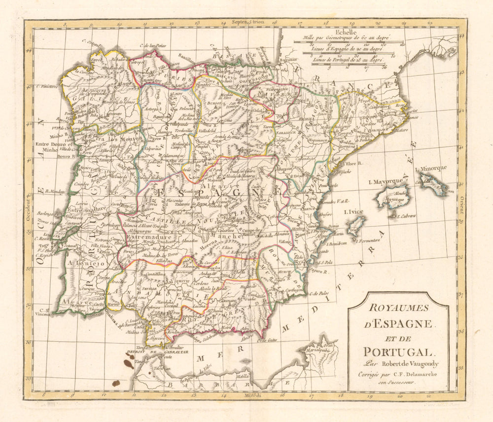 'Royaumes d'Espagne et de Portugal' by Delamarche. Spain & Portugal 1804 map