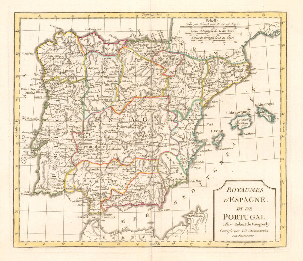 'Royaumes d'Espagne et de Portugal' by Delamarche. Spain & Portugal 1804 map