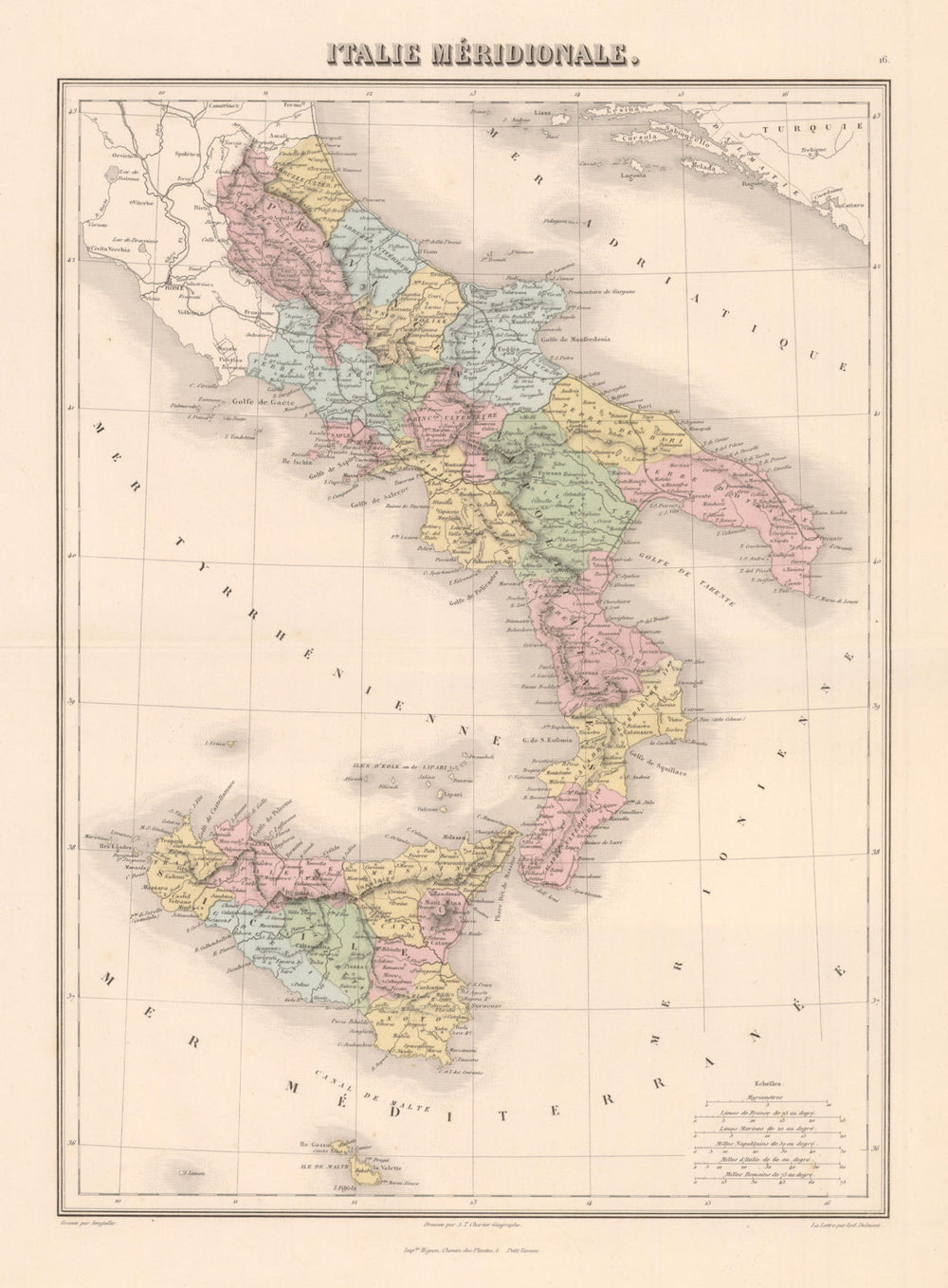 'Italie Méridionale'. MIGEON. Southern Italy 1883 old antique map plan chart